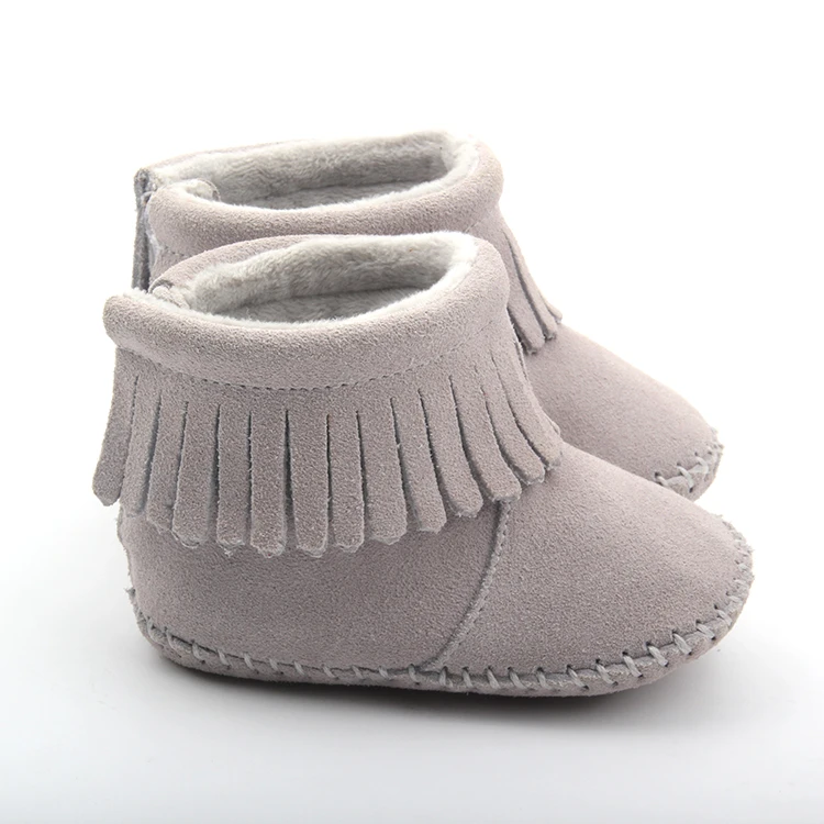 Custom Wholesale Winter Warm Snow Shoes Soft Sole Non-Slip Baby Toddler Booties Plush Tassel Infant Boots