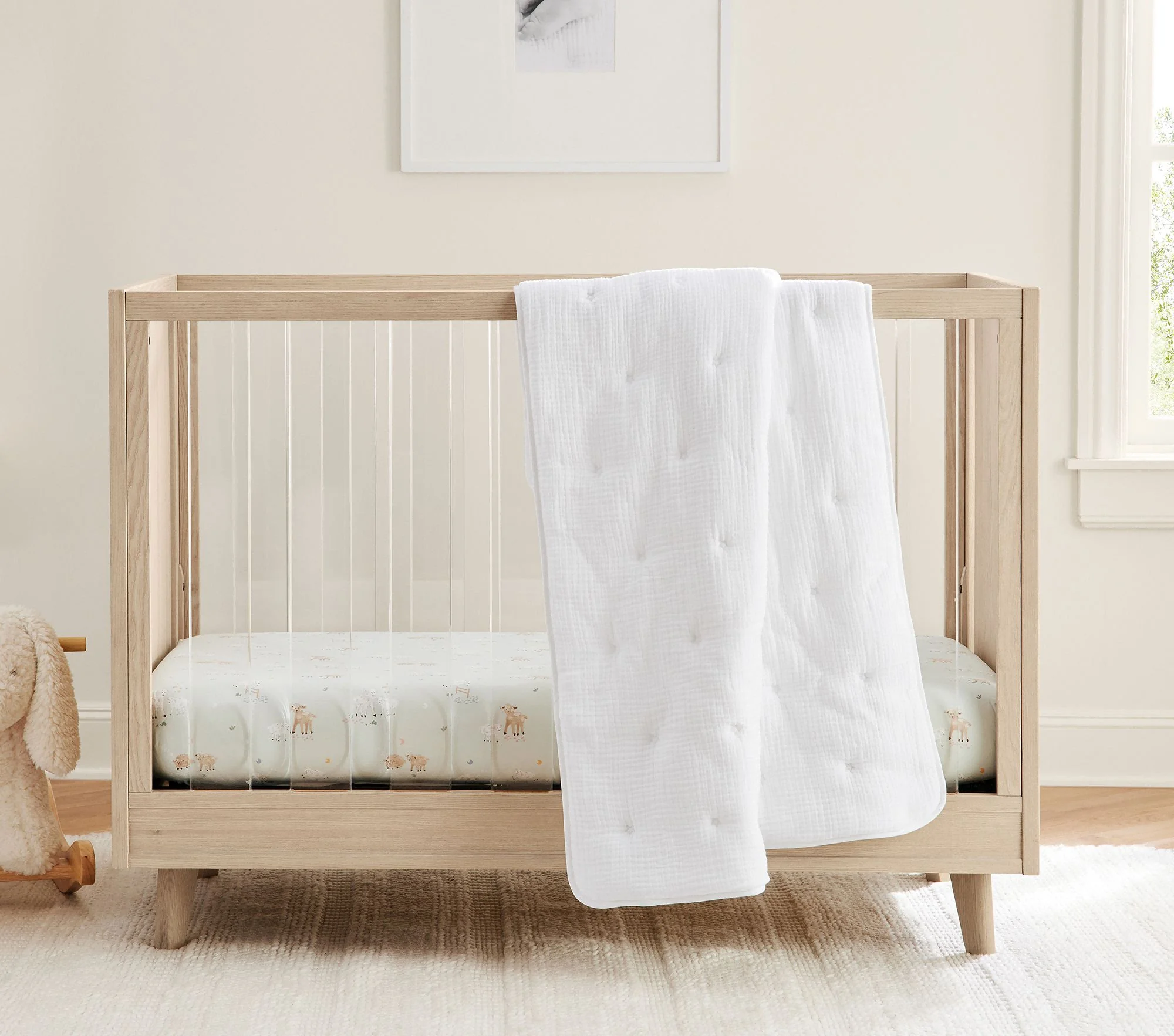 36x50 Inches Solid Color Reversible Cotton Gauze Warm Baby Quilt Soft Lightweight Star Quilted Blanket for Infant