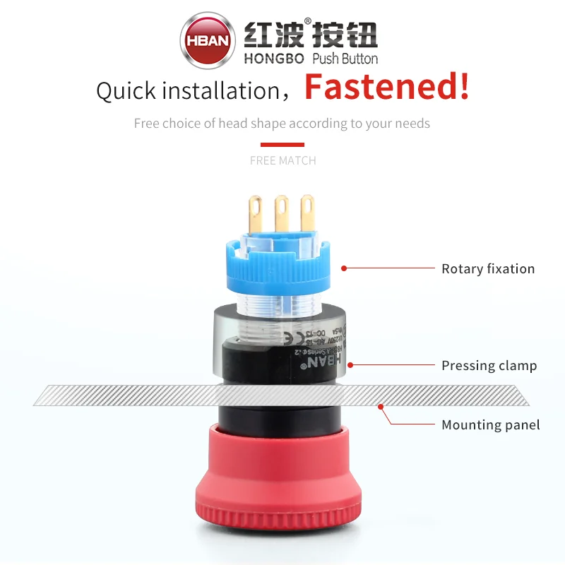 hban 22mm Zinc alloy 1no1nc self-locking dot illuminated emergency e-stop button