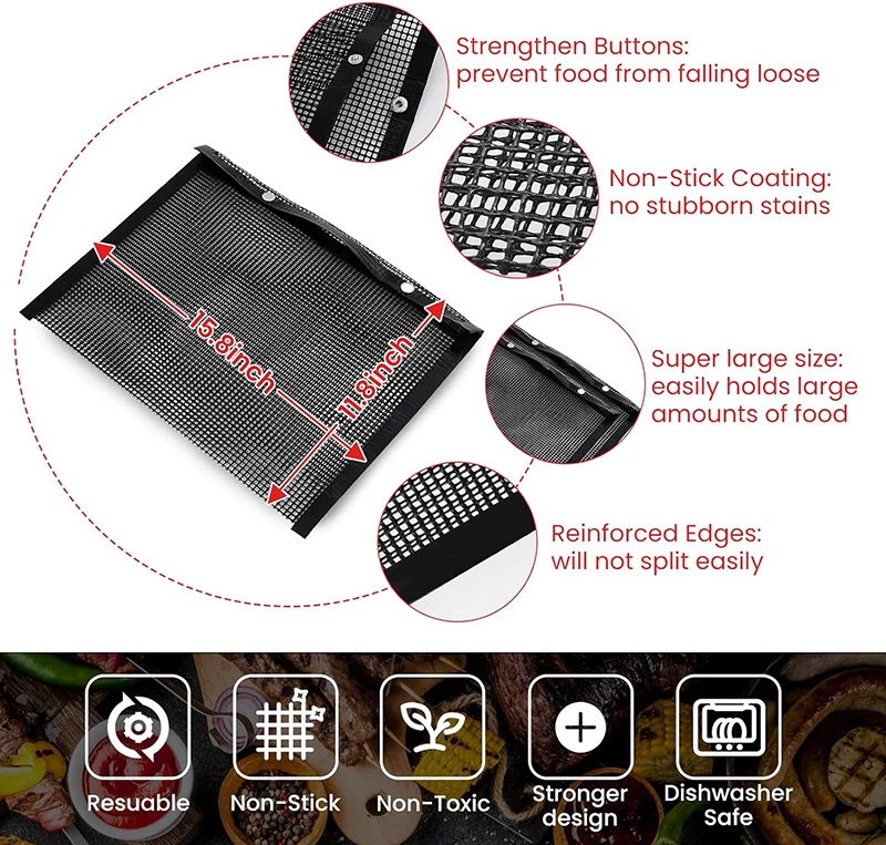 Mesh Grill Bags for Outdoor Grill  100% Non-Stick Easy to Clean Reusable Heavy Duty BBQ Grill Accessories