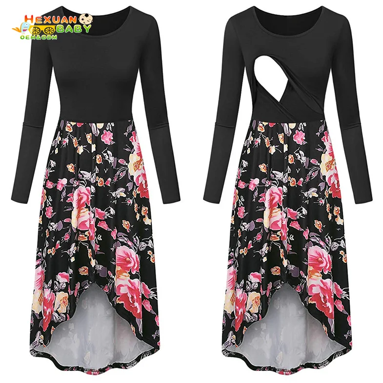 2024 New Maternity Clothing Dresses Wear Women Pregnant Nursing Clothing Solid Breastfeeding Dress