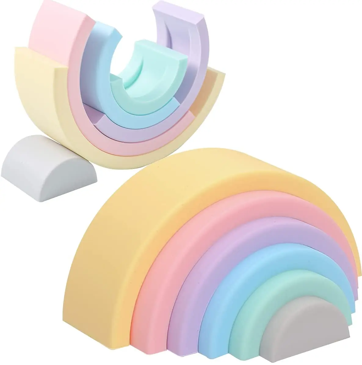 Montessori Silicone Rainbow Nesting Puzzle,Silicone Rainbow Stacker Set