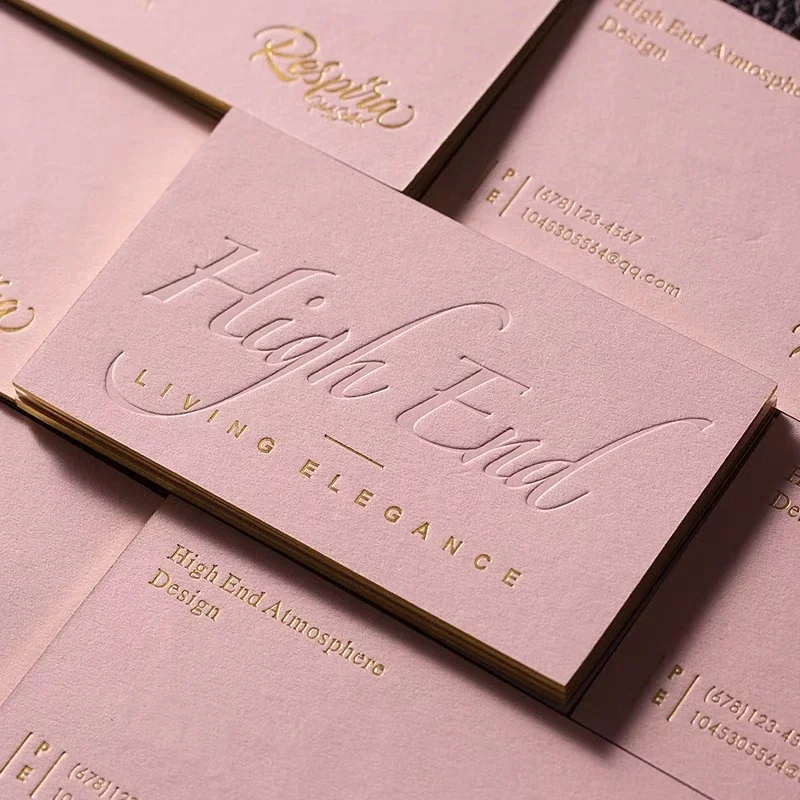 Wholesale custom luxury pink cards printing create own gold foil embossed business cards with logo