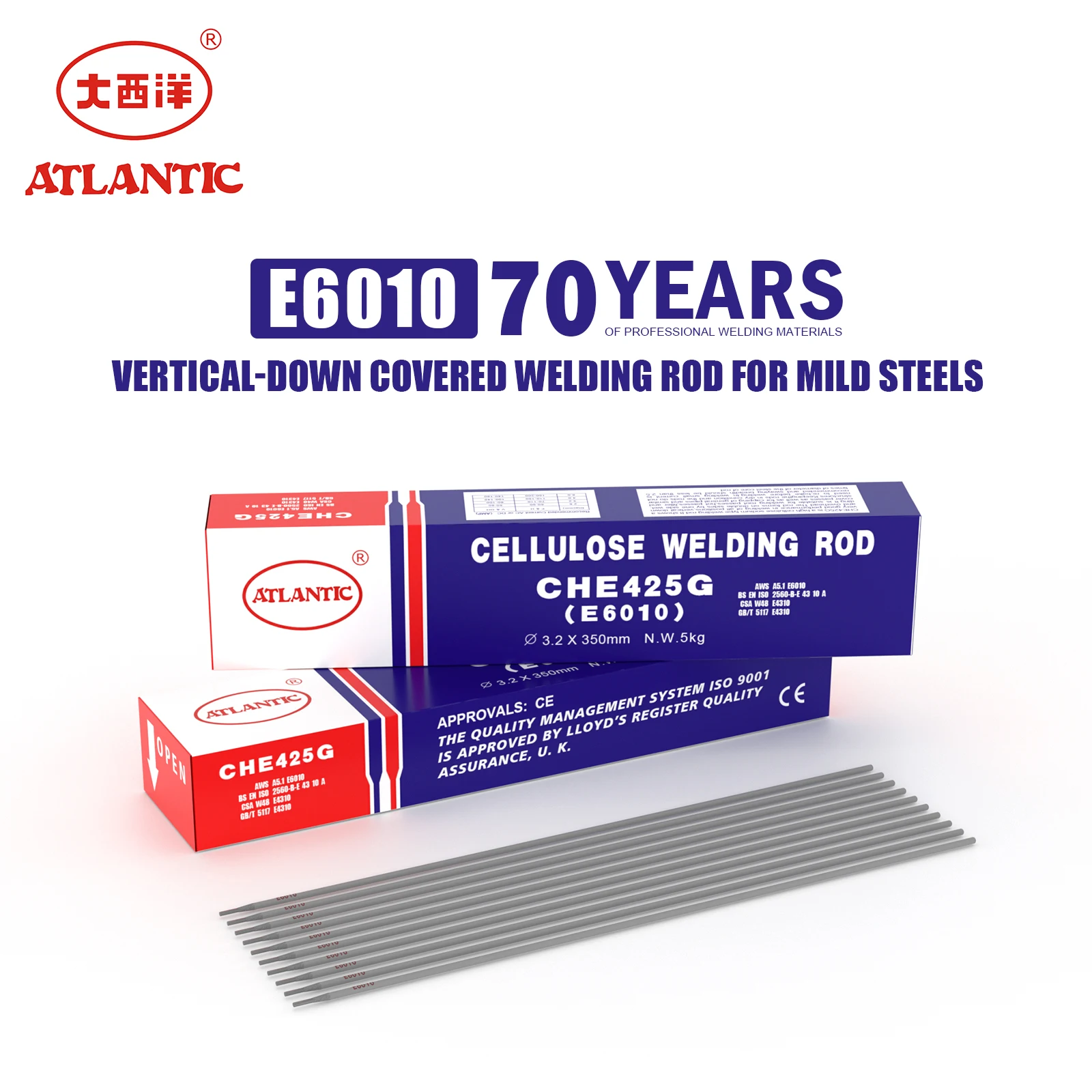 ATLANTIC OEM OBM ODM Factory Price CHE425GX Carbon Steel Welding Rod AWS A5.1 E6010 Welding Rods