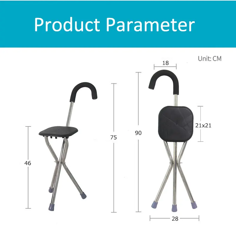 Portable walking cane with seat chair handy stick chairs crutch folding cane for the elderly walking