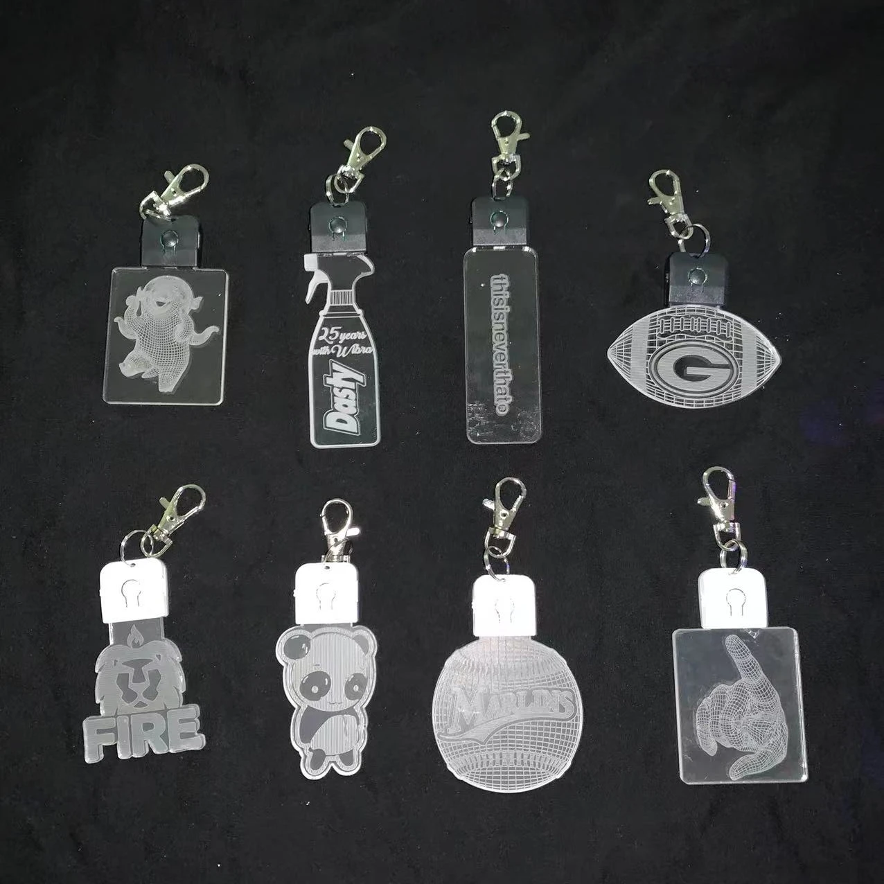 recharging 3d hologram led keychain acrylic key ring 7color change usb promotion items optical 3d lamp for business