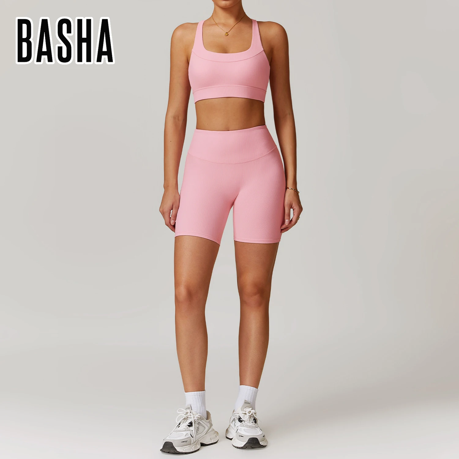 BASHAsports-TZ8883 Thread High Waist Beauty Back Yoga Set Casual Running Fitness Wear Women Quick Dry Tight Sports Set