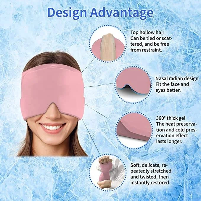 Migraine Ice Head Wrap, Headache Relief Hat for Tension Puffy Eyes Migraine Relief Hat Cap for Stress Relief Cold Compress