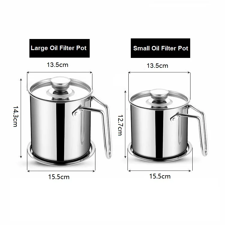 1.3L/1.8L Stainless Steel Oil Filter Pot Kitchenware oil container Frying Oil Strainer