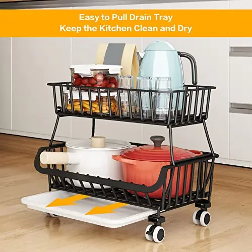 5 Tier Black Metal Wire Storage Baskets Stackable Fruit Vegetable Storage Stand Cart for Kitchen