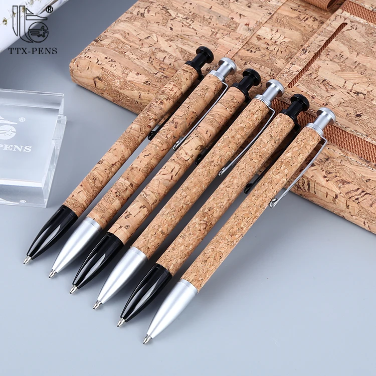 TTX new arrival Classic leather gift pen luxury Pu fur Wood grain black ballpoint pen with custom logo sustainable cork pen