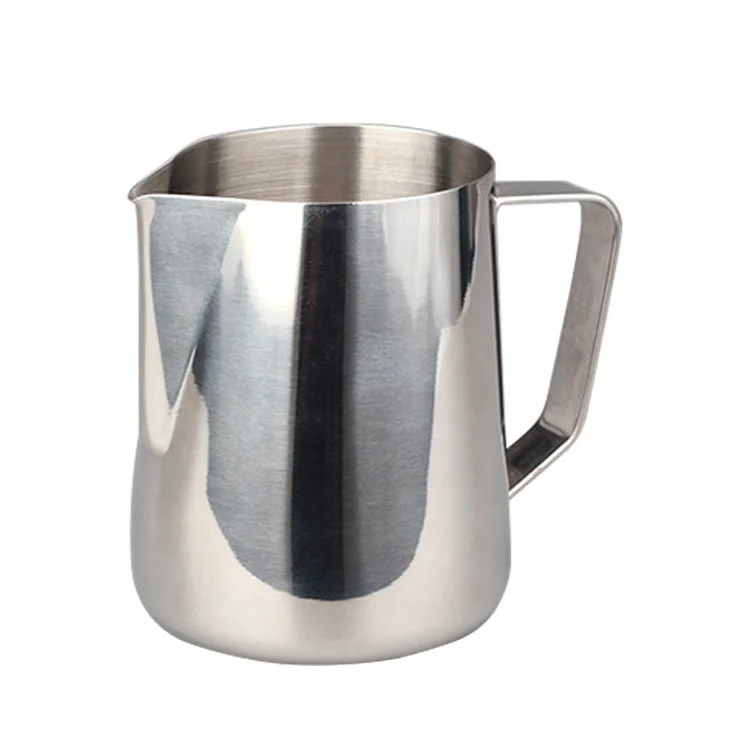 
Stainless Steel Mirror Surface Coffee Latte Art Pot Milk Bubble Mug Cusp Mouth Cup Fancy Embossed Milk Jar 