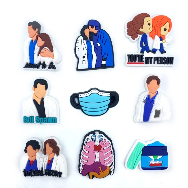 2023 Grey Dr Season Soft PVC shoe charms Cartoon PVC Shoe Charm for gift clog charm