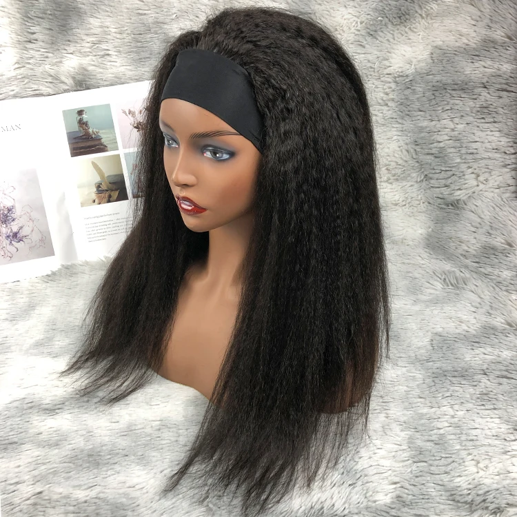 Indian Raw Unprocessed Human Hair Afro Yaki+Kinky Straight Headband Wigs For Black Women