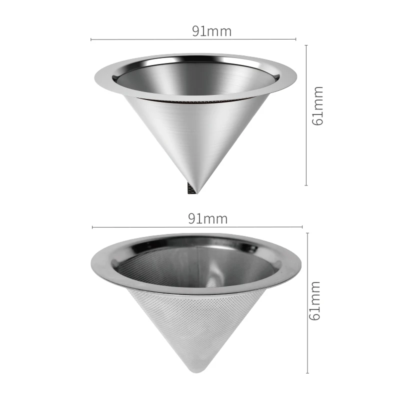 Reusable Stainless Steel Metal Pour Over Coffee Dripper Coffee Maker Cone Paperless Permanent Coffee Strainer Mesh Filter