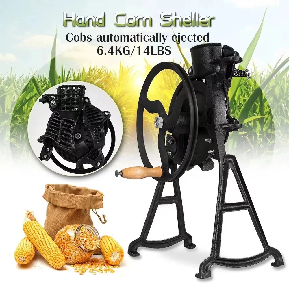 Cast Iron Hand Corn Sheller Heavy Duty Shelling Machine  Corn Remover Tools with Wooden Handle Manual Farm Corn Thresher