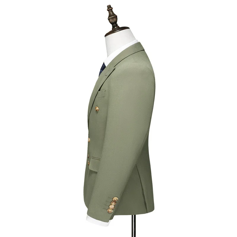OEM Custom Service Double Breasted 3 Pieces Set Army Green Suit For Men Suits Slim Fit Set For Men Wool Wedding Suits