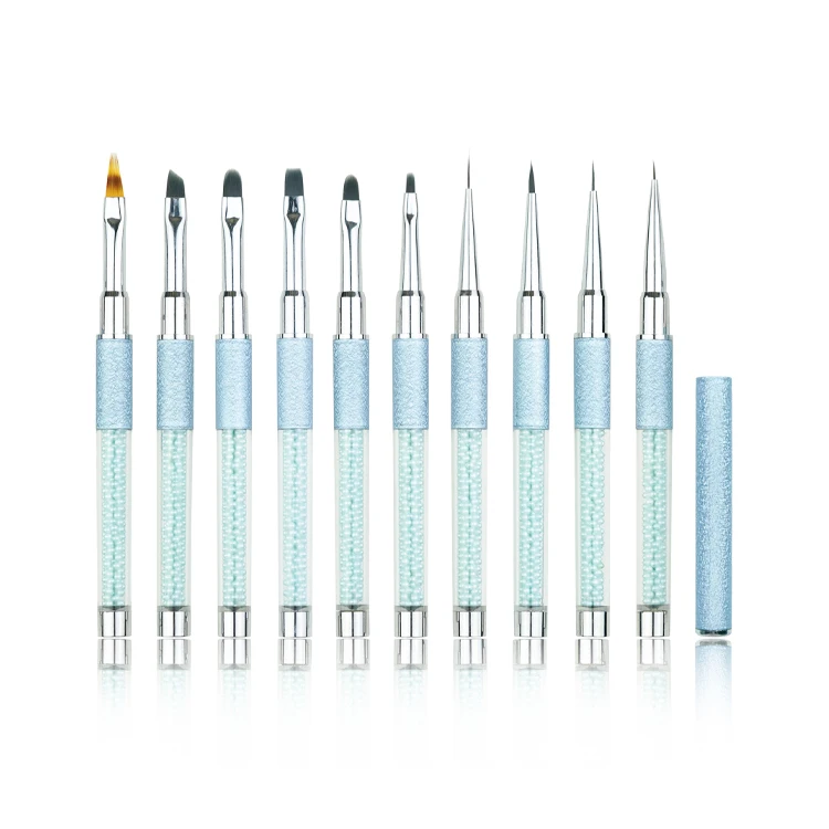 Набор кистей для ногтей с нейлоновой Золотой металлической ручкой