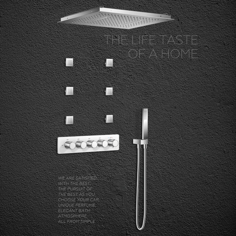 Thermostatic Shower Body Sprays Systems Wall Mounted 12 Inch LED Rain Shower Faucet Set Allow Multiple Heads to Function at a Ti