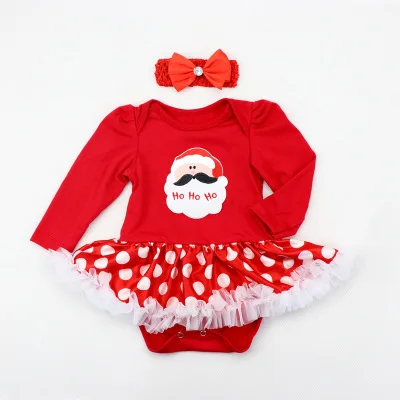 
Newborn Girls Christmas Romper Princess Dress Hairband Baby Clothes 
