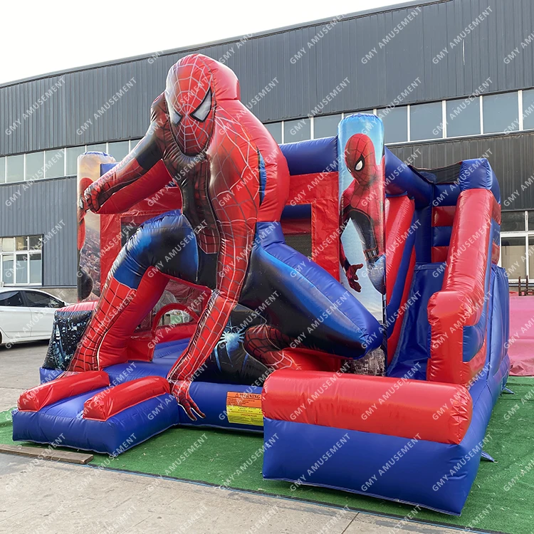 Commercial spider man bouncy castle slide combo inflatable bouncer pvc jumping castle for kids