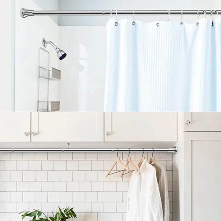 SANIPRO Stainless Steel Clothes Rail 50~260cm Extendable Bathroom Shower Curtain Rod Spring Tension Bathtub Curtain Poles