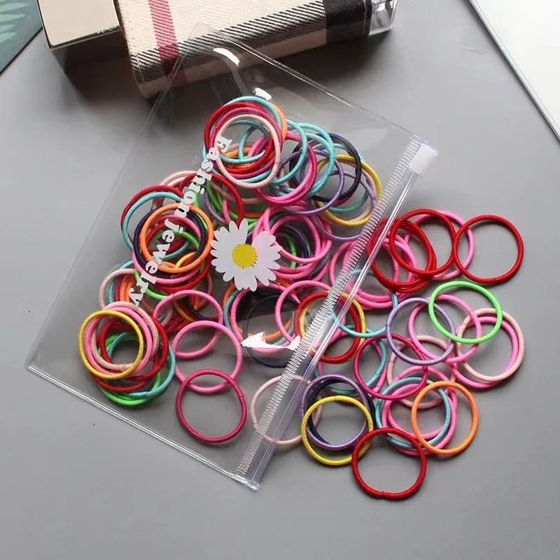 100pcs/bag Girls High Elastic Color Hairband Rubber Band Hair Rope
