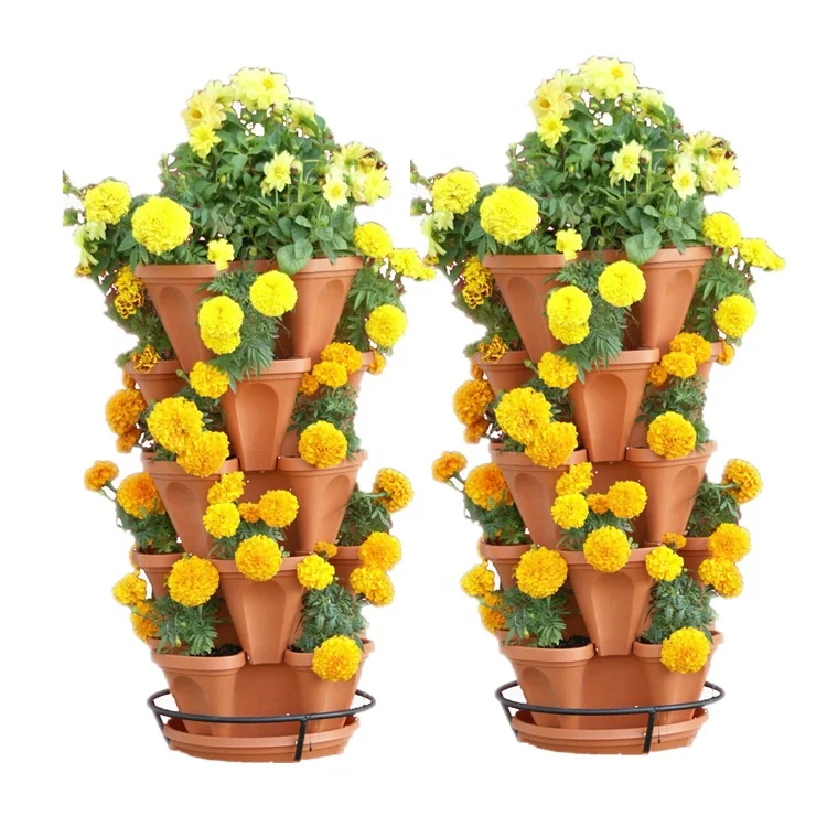 Flower Herb 5-tier  Stand Stacking Planting Pot Tower Plastic Stackable Vertical Gardening Strawberry Planter