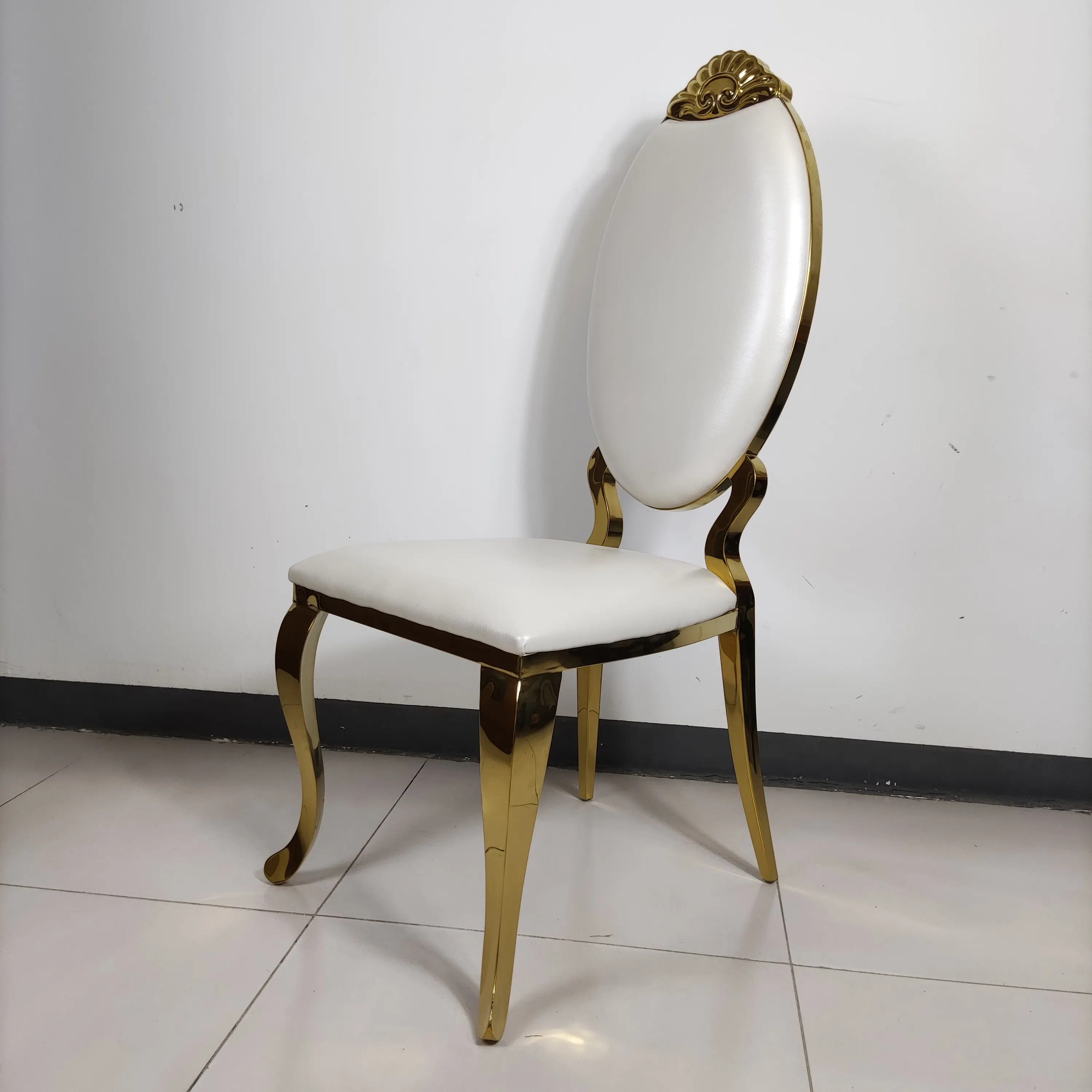 
Interior Design Modern Metal Dining Chair Gold Brass Luxury High Back PU Leather Wedding Chair for Rental 