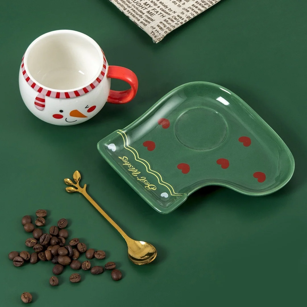 Nordic style Christmas cartoon ceramic cup creative cute water tea office coffee mug gift cup with lid spoon