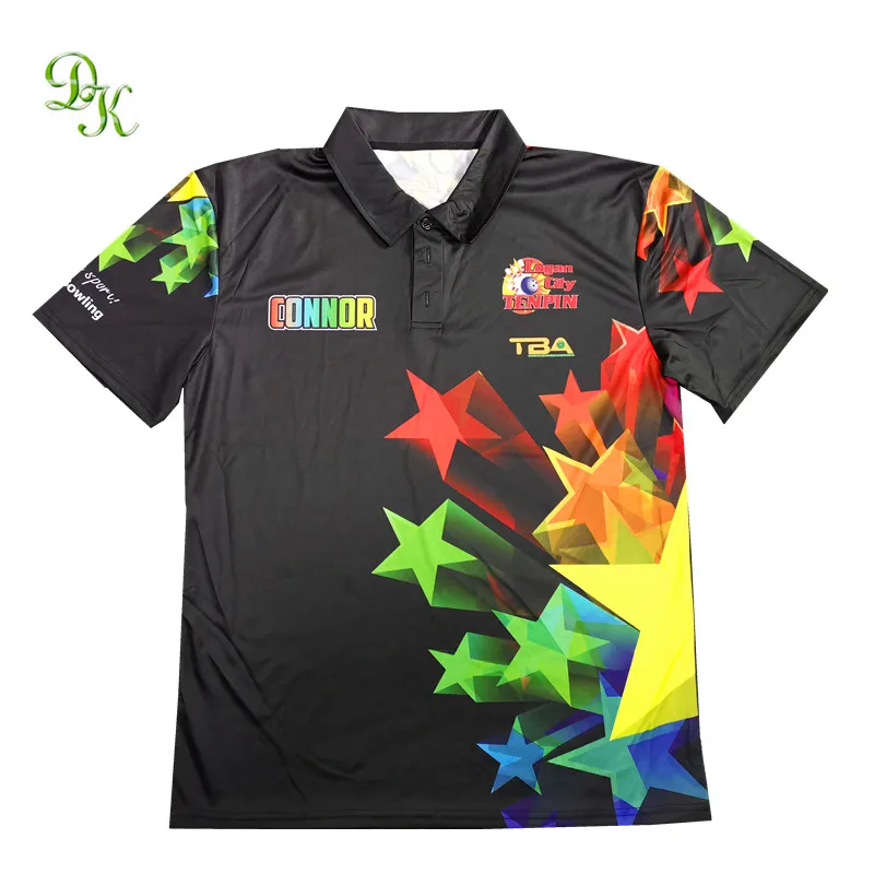 Custom design sublimated 100% polyester custom made bowling shirt