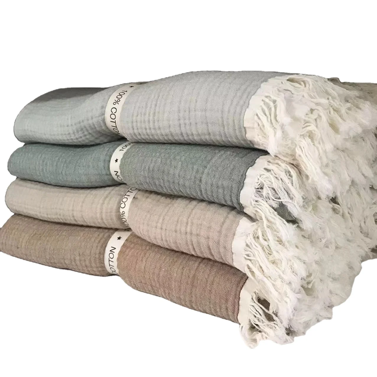 2023 Summer Softness Natural Wrinkle Gauze Cotton Blanket Japan Style Skin-friendly Sofa Blanket Cotton Tassel Throw Blanket