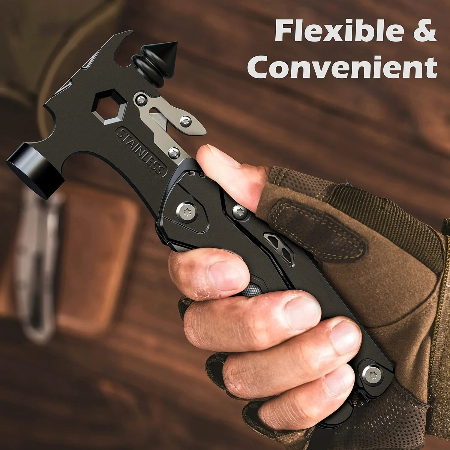 16-in-1 Portable Hammer Multi Tool Hiking Folding Blades Screwdrivers Pliers Hunting EDC Cool Gadget for Daily Home Use