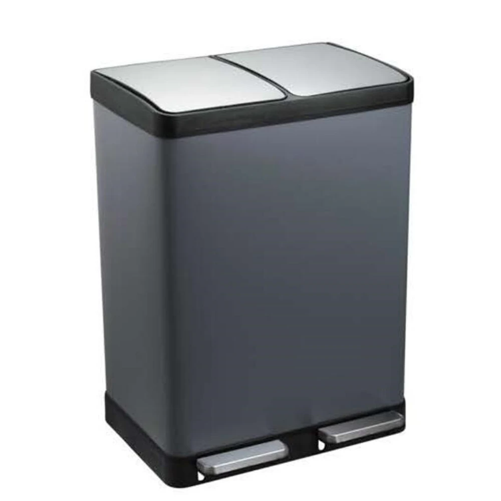 EVERGREEN 2x30L Rectangular Large Capacity Dual Compartment Recycling Kitchen Foot Pedal Trash Can with Lid,Stainless Steel