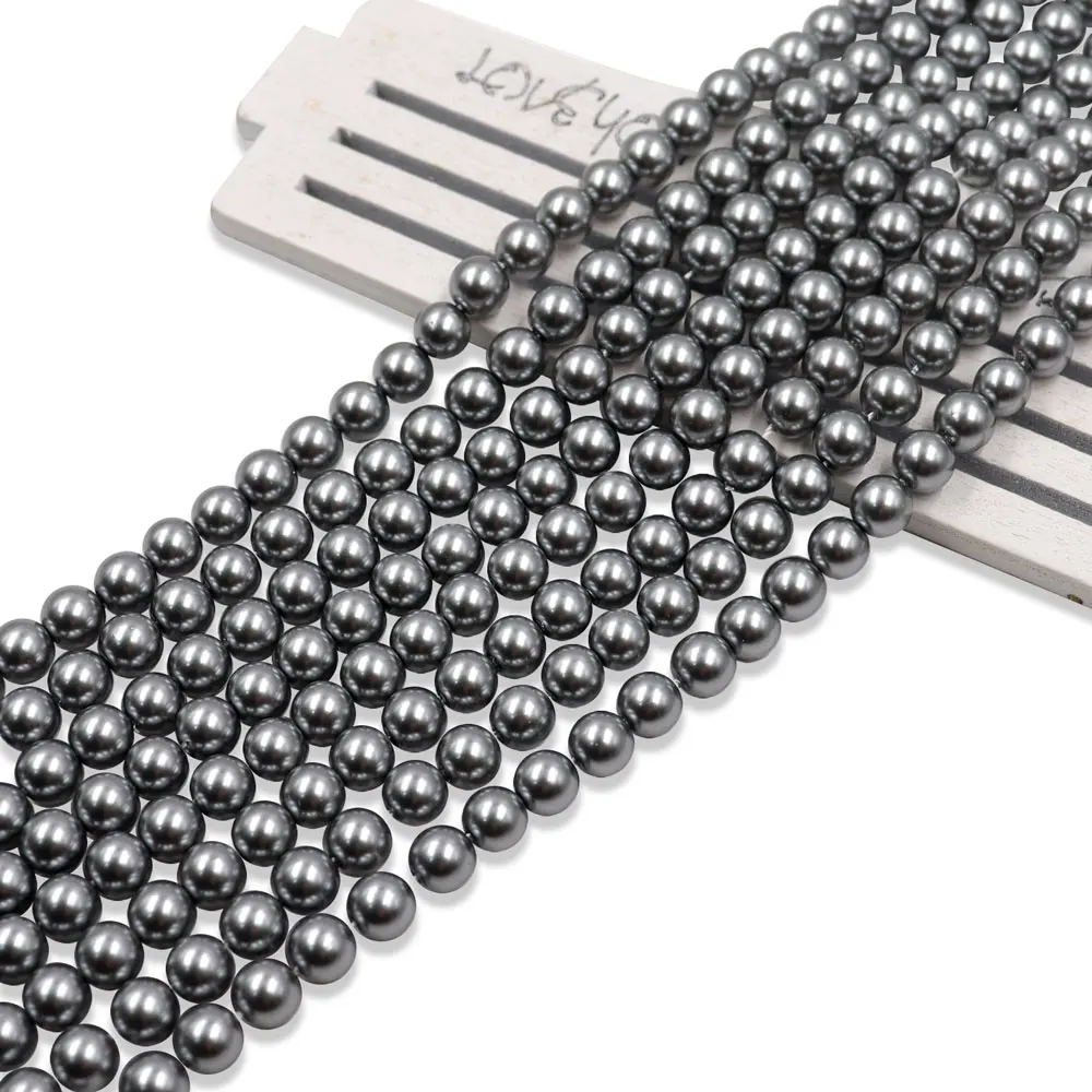 In stock 6mm round pearl beads high quality black color pearl beads for jewelry and bracelet making
