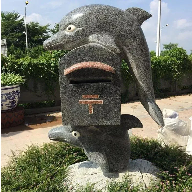 Super Large Outdoor Garden Decorative Ornaments Hand Carved Natural Stone Carving Animals Statue Figures Cute Dolphin Sculptures