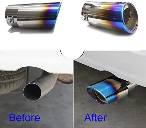 
Slant Burnt Blue Titanium Car Stainless Steel Exhaust Tail Pipes Muffler Tips 