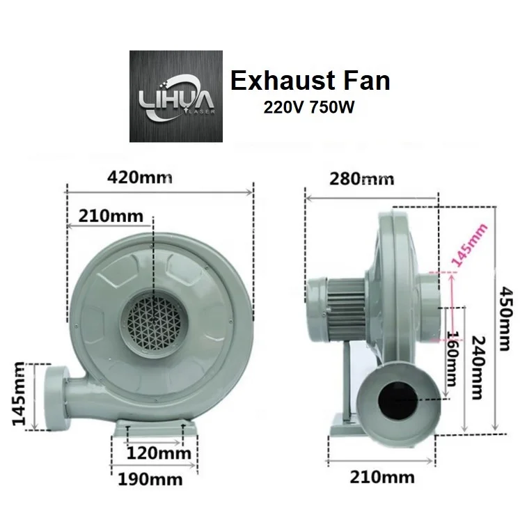 Lihua Exhaust Fan Smoking Fan Remover For Laser Cutting Machine 500W 220V Fan Pump