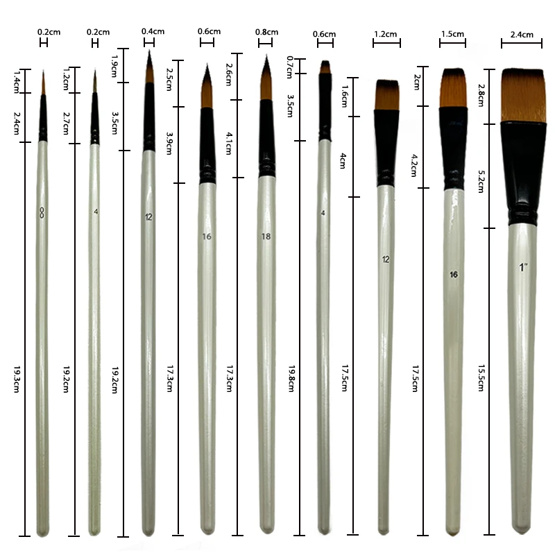 Round and Flat long handle  brush for oil  acrylic water painting