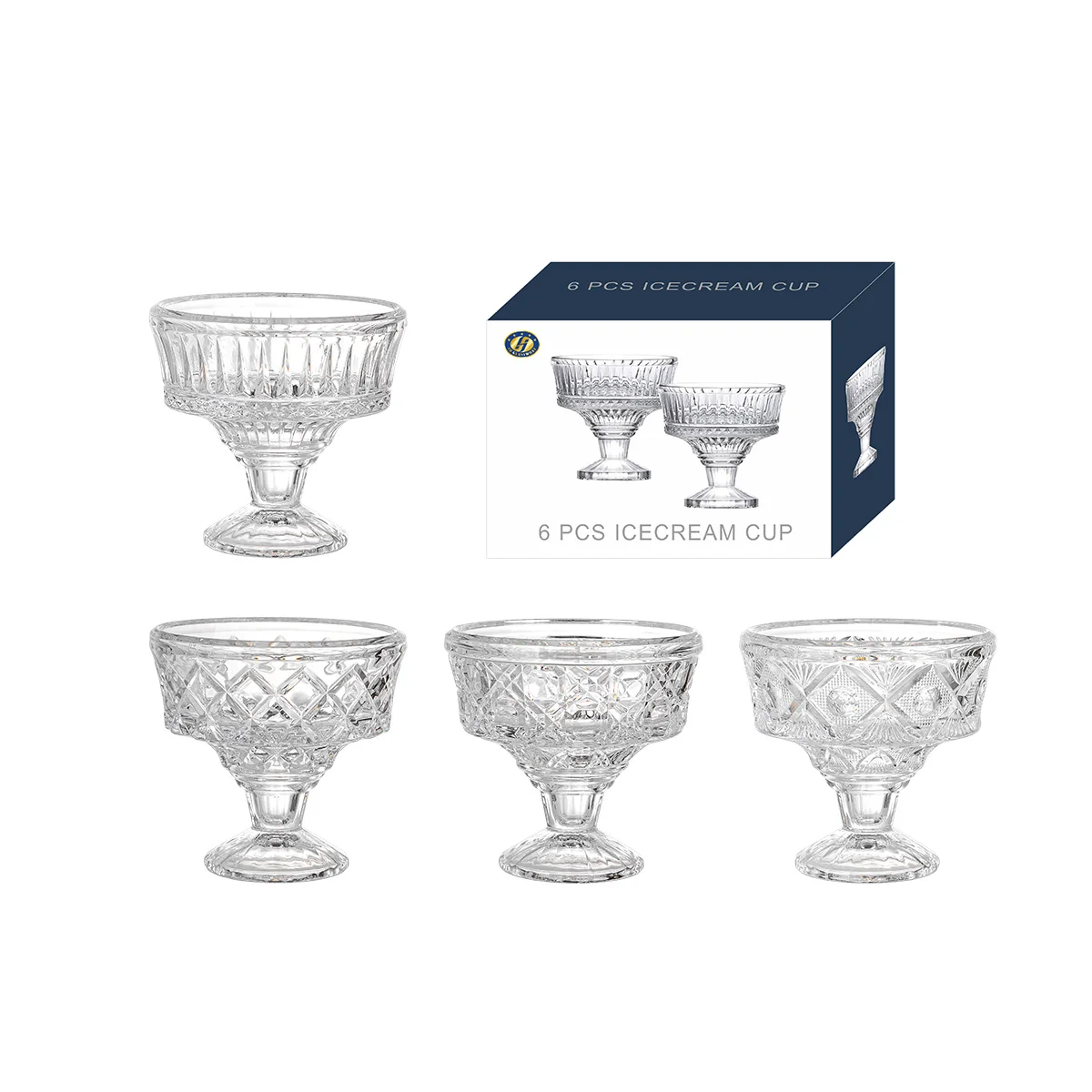 JINGHUANG GLASSWARE Creative Embossed Tall Glass Ice Cream Cup Dessert Yogurt Cups Ins Cold Glass Drinkware Milkshake