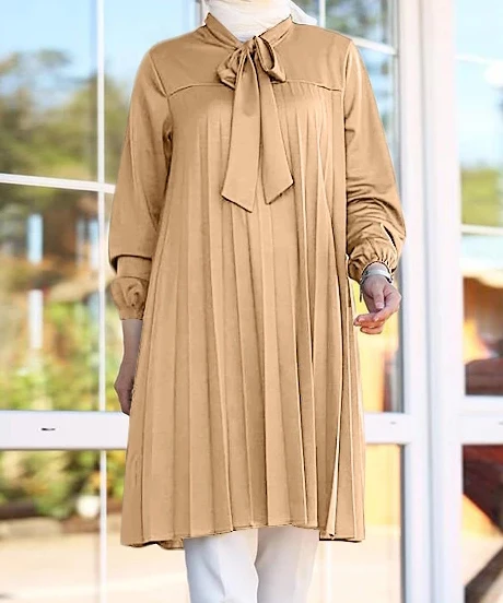 Wholesale Lady Summer Long Sleeve Chiffon Pleated Solid Shirt Dubai Turkey Abaya Blusas Casual Long Tops Women Muslim Blouse