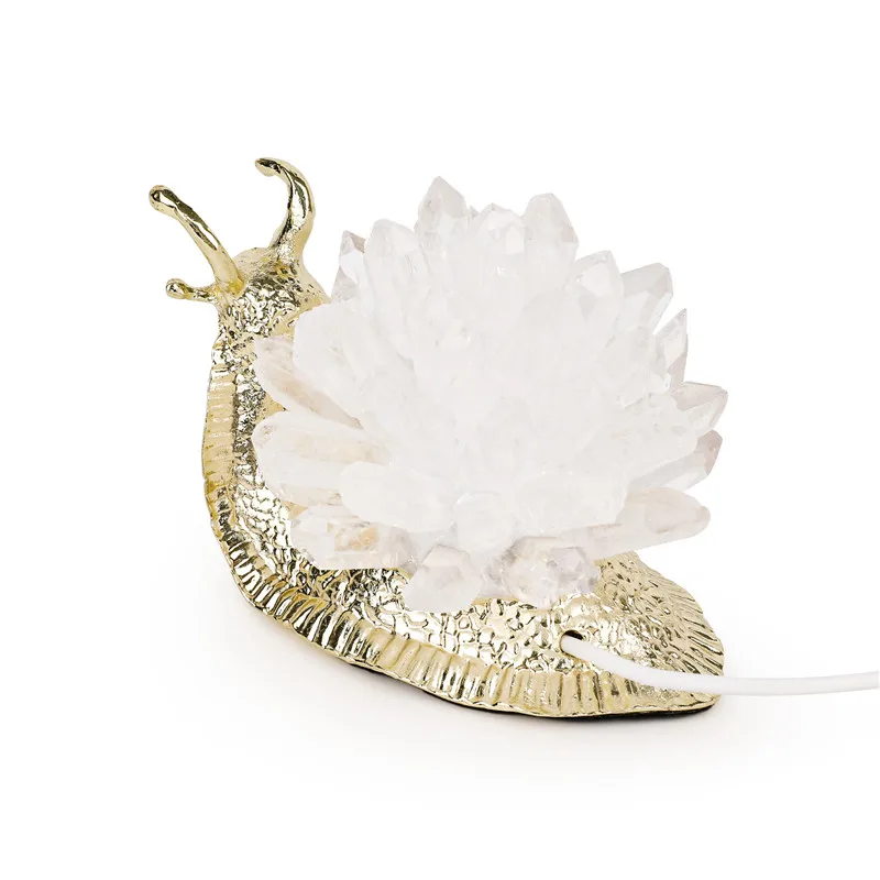 Ночник с натуральными камнями, Кристаллами, USB-лампа, Ночной светильник в форме улитки, белый кварц, аметист, домашний декор