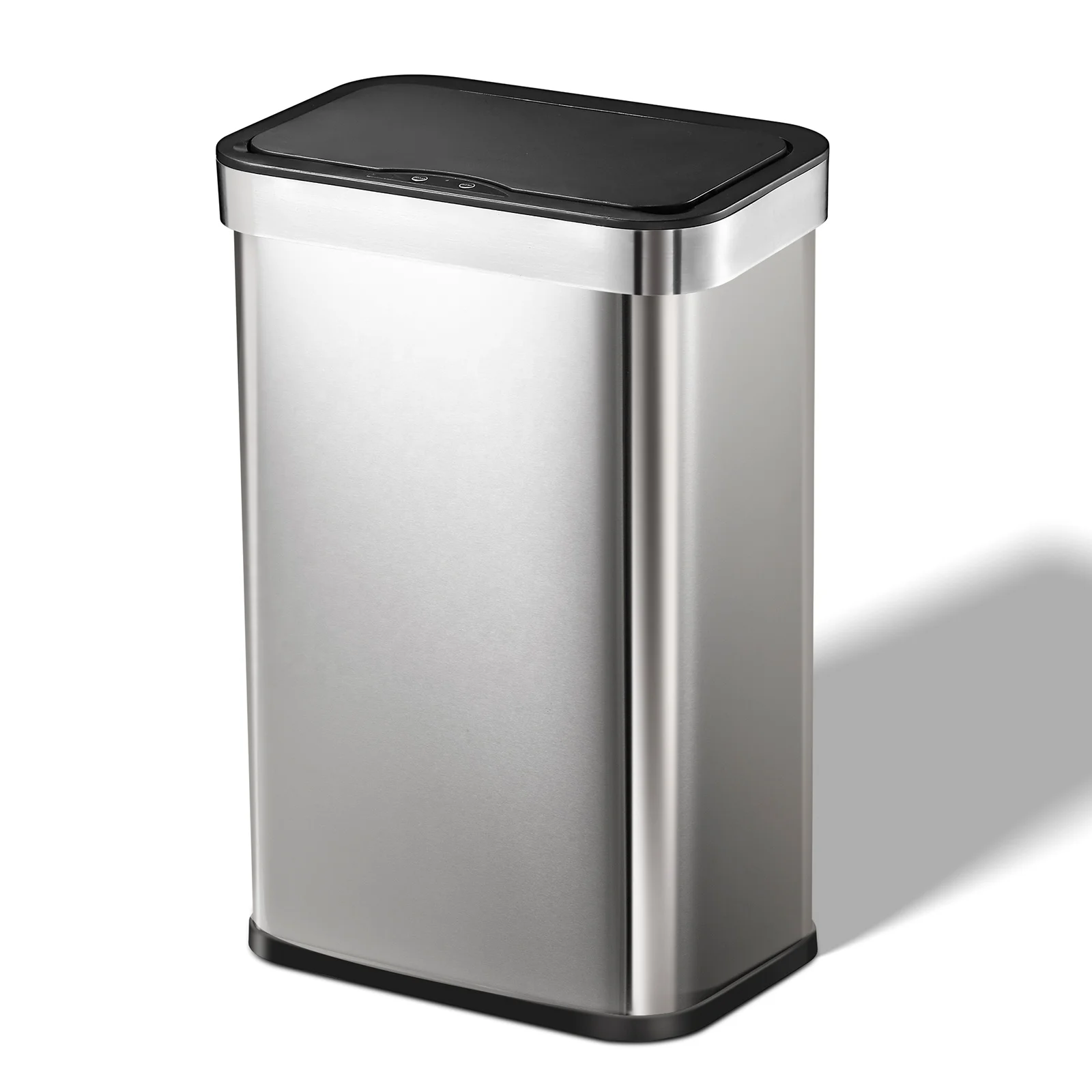 50L 13 Gallon Rectangular Vibration Sensor Waste Bin Stainless Steel Smart Garbage Can With Soft Lid