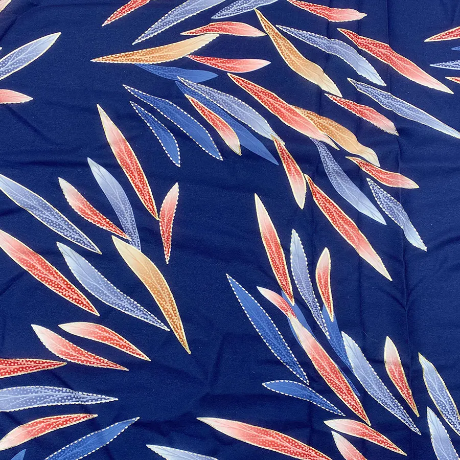 Manufacturer price women dress cloth faille salix leaf outline gold metallic printing poly georgette fabric