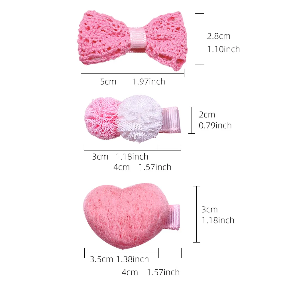 Pink hollowed-out hair bow clip plush heart fringe ball fully lined fabric clip hair accessories