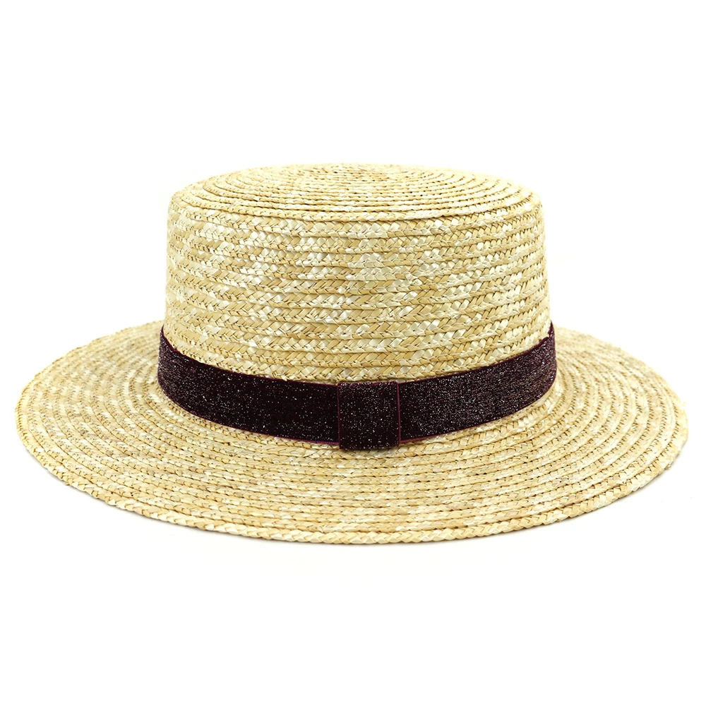 Fashion Sun Hats for Women Straw Sun Boater Hat for Ladies Wide Brim Beach Hat With shinning velvet tape