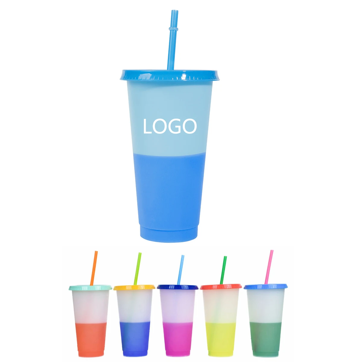 Customized logo straw PP temperature sensitive color changing cup Rainbow temperature cup Plastic color changing cup