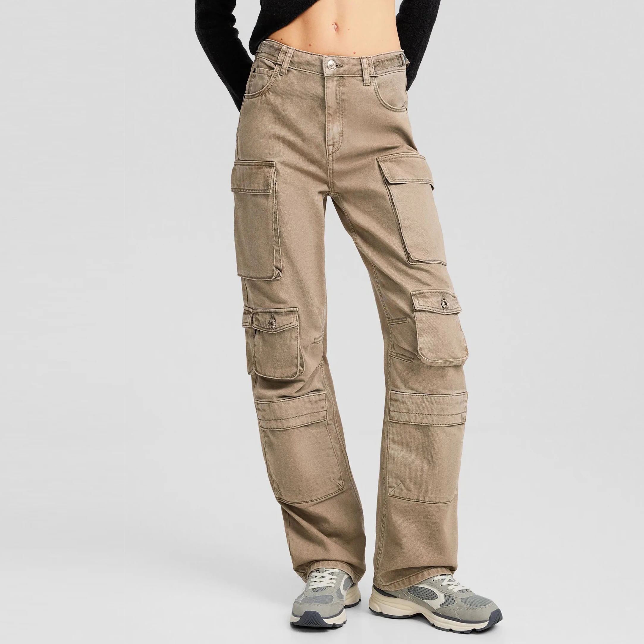 OEM wholesale teen girls 100% cotton Multi-pocket cargo trousers women straight leg cargo pants for ladies