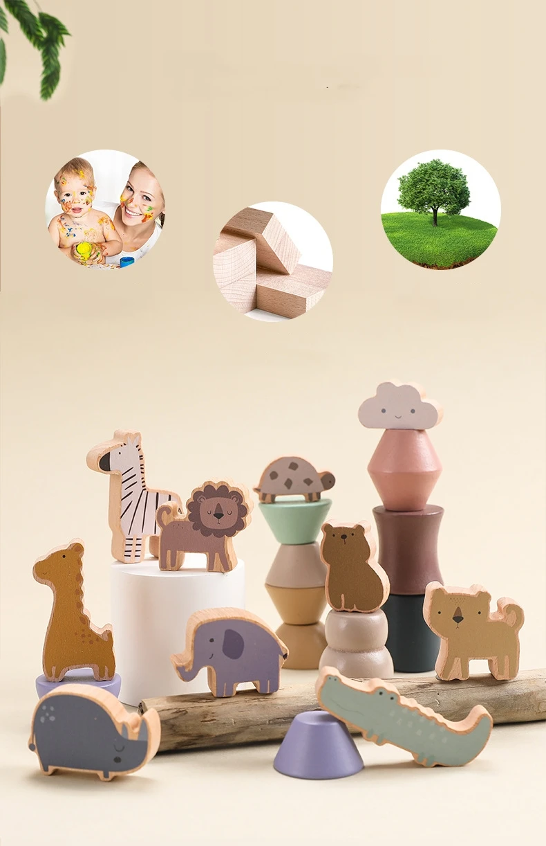 Children early learning cognitive toy animal stacked balance beam educational toy