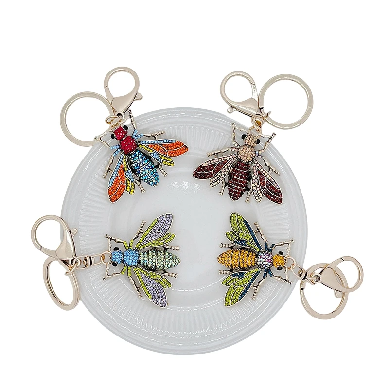 Wholesale Custom Fashion Luxury Crystal Rhinestones Metal Key chains charm Keyring Kawaii Bee Car Keychain bling Pendant